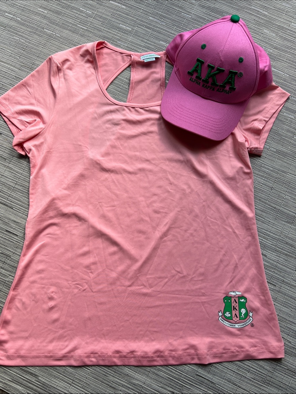 Alpha Kappa Alpha AKA Pink & Green Sorority Bundle - Top (M) & Hat (OS)